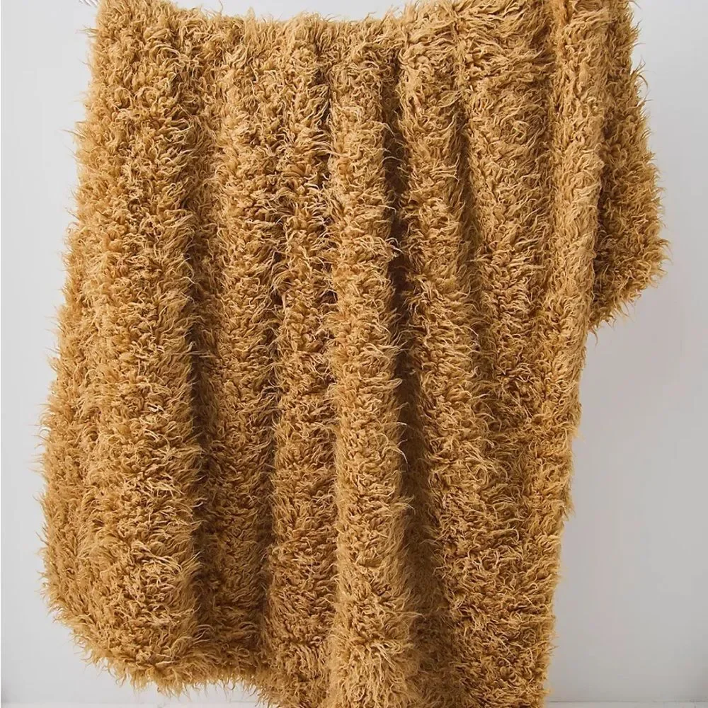Free People FuRmanity Plush Faux Fur Blanket Orange Throw